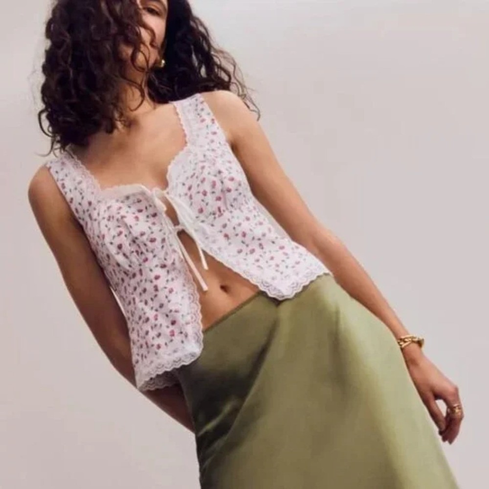 Reformation Rosalie Linen Tie Front‎ Top Alyssa Floral Womens 0 - Picture 5 of 10